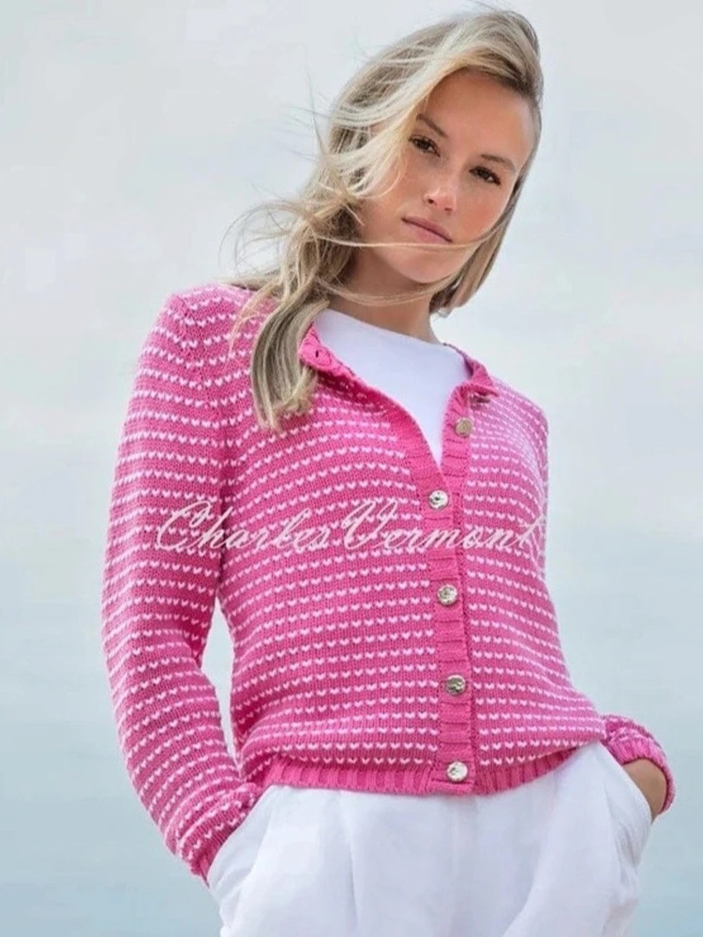 Marble Cardigan With Love Heart Pattern